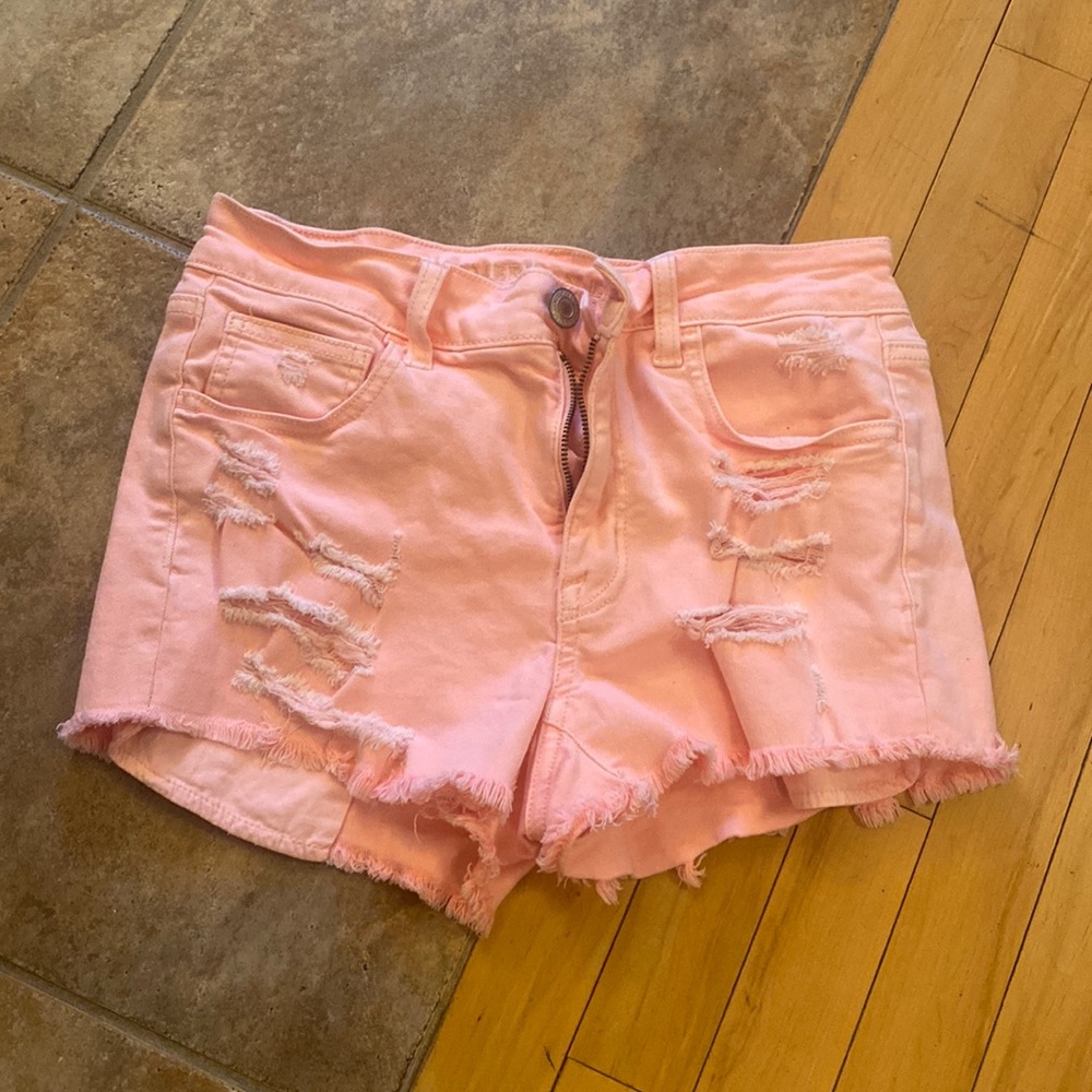 Pink Ripped Jean Shorts